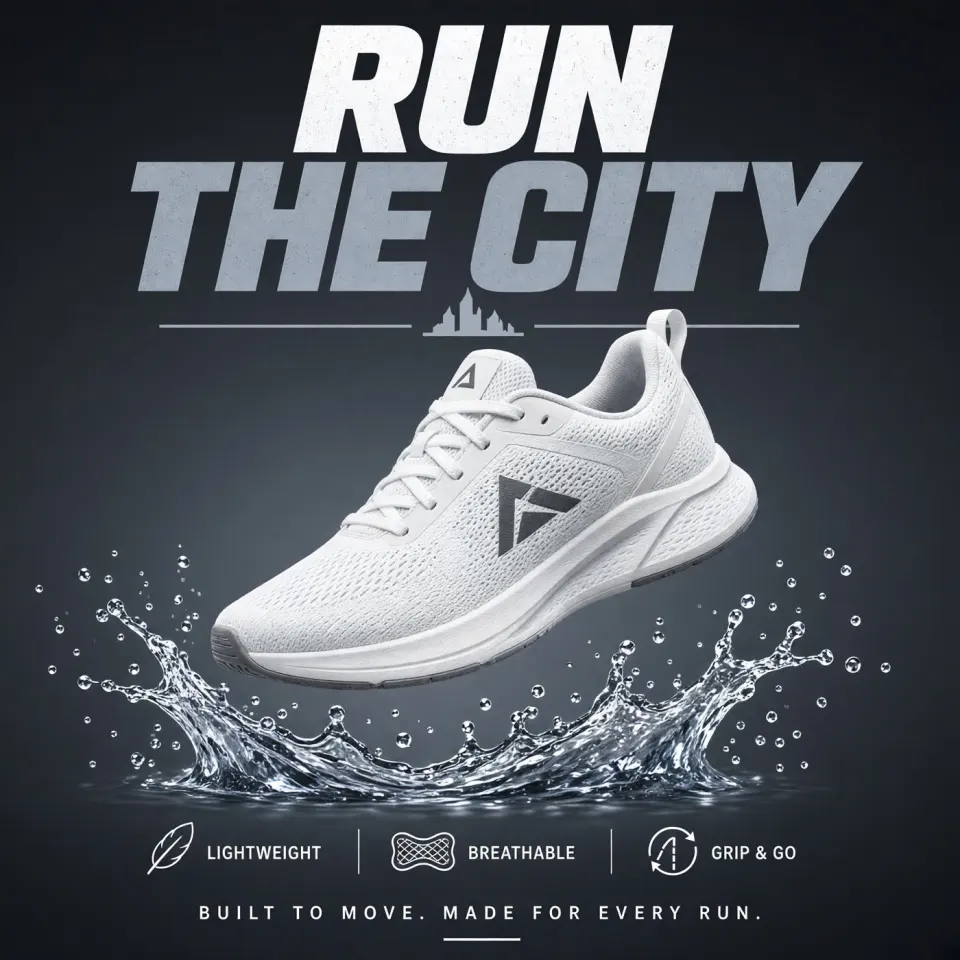 跑鞋广告「RUN THE CITY」 · Grok Imagine Image 生成