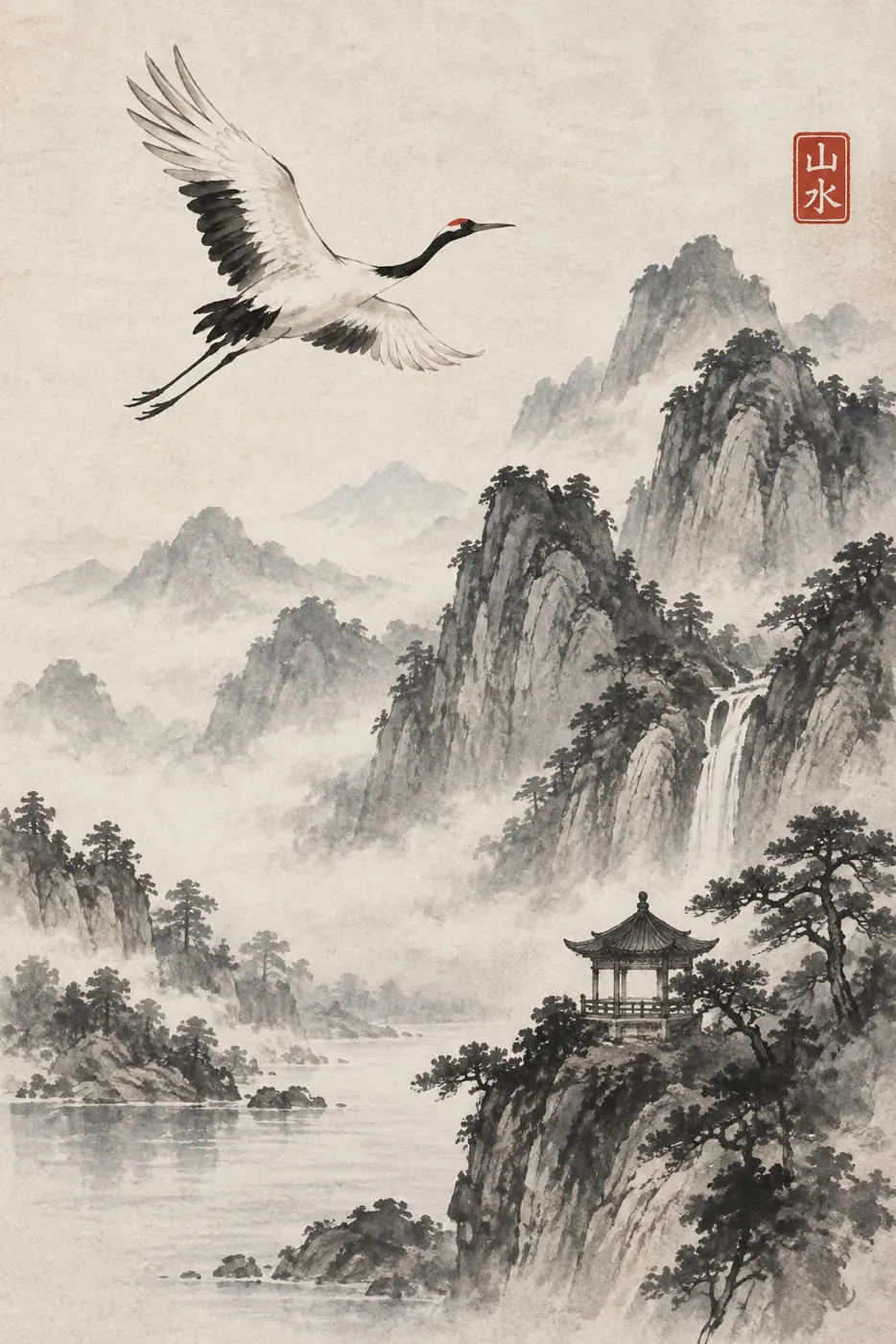 水墨仙鹤 · GPT Image 2.5 生成